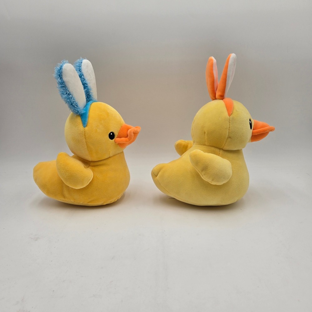 2 Easter Spring Duck Plush Set with Blue and Orange Bunny Ear - Picture 4 of 10